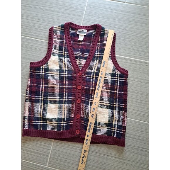 Northern Reflections S Womens Plaid Knit Button-Up Sweater Vest Cotton Preppy - Picture 7 of 8
